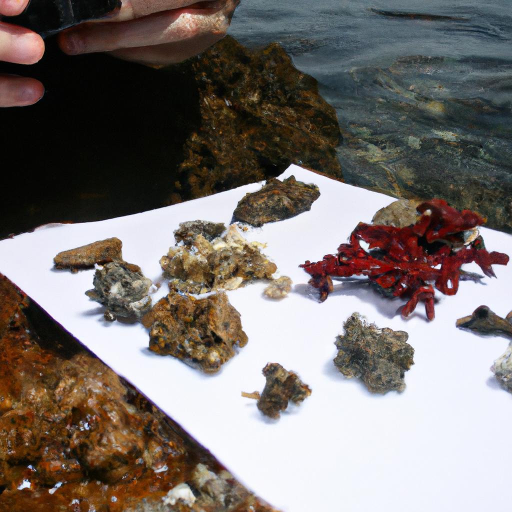 Person studying coral reef samples