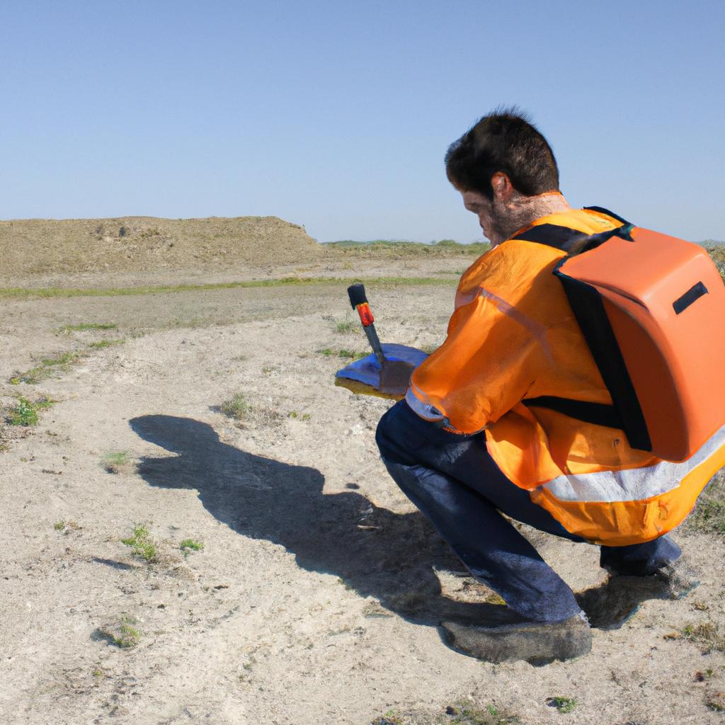 Person conducting geological research outdoors